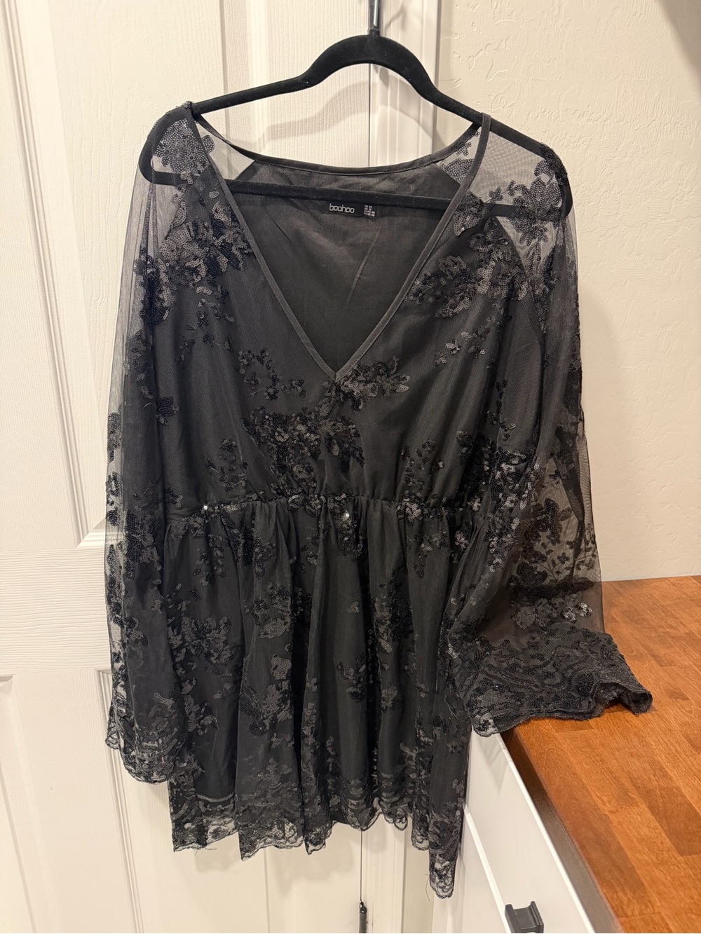 Boohoo Black Floral Sequin Mesh Dress